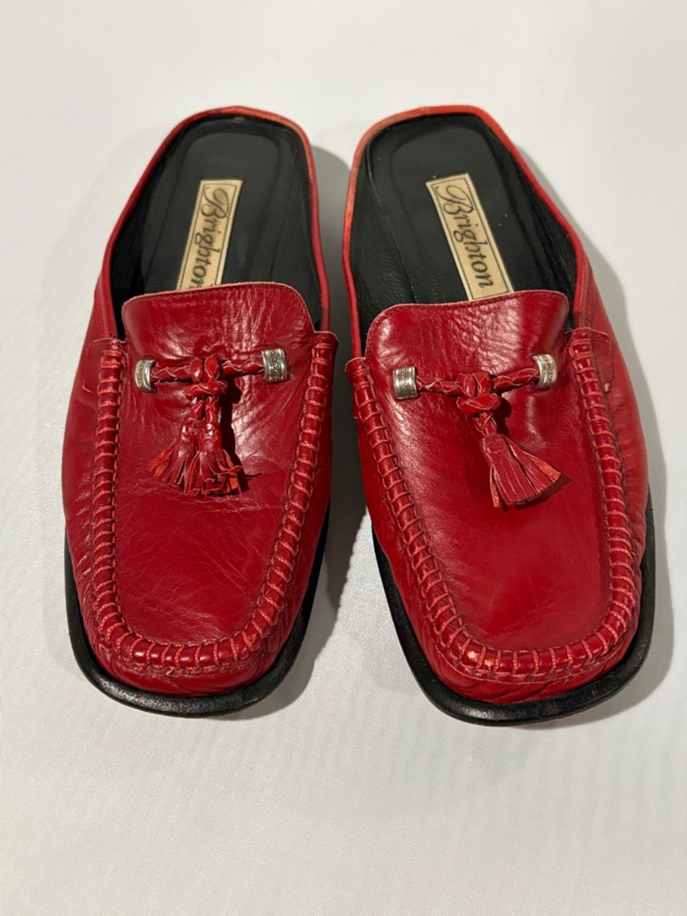 Brighton Red Leather Tassel Slip-On Loafers